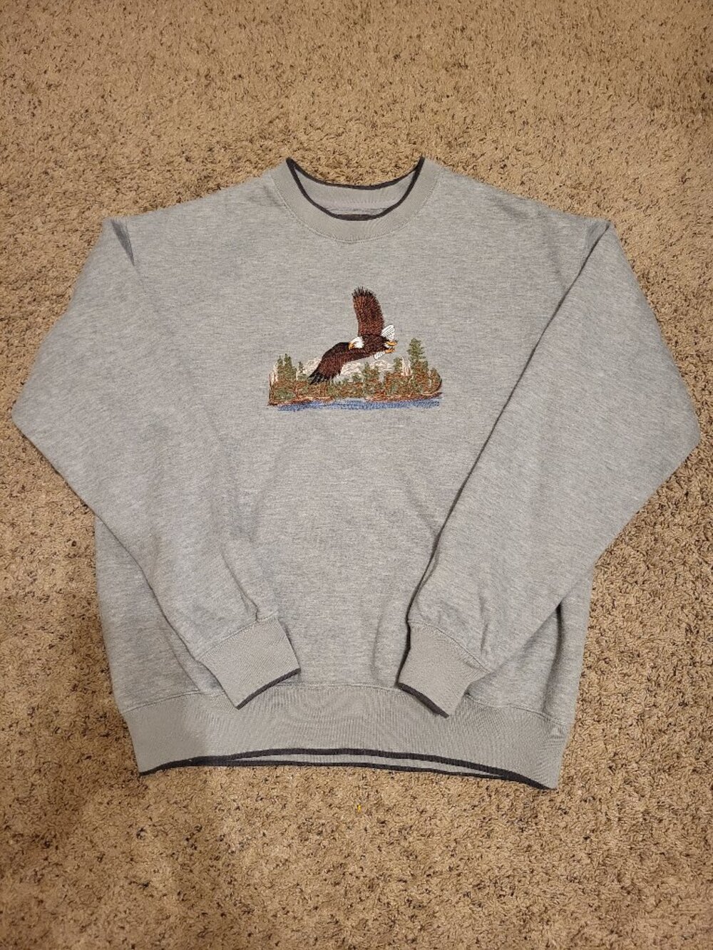 Woodland Trail Eagle Embroidrered Gray Sweatshirt Mens Large Gorpcore Cabincore